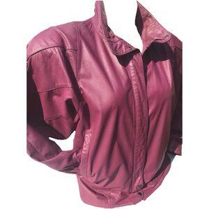 Vtg Women's 80's Leather Jacket Plum Bat Wing Shoulder Pads Bomber M Streetwear